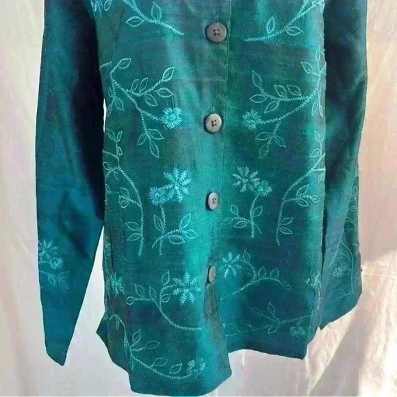 NWT Coldwater Creek silk embroidered teal jacket. - Picture 5 of 9